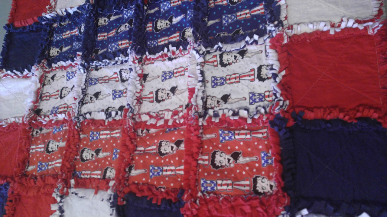 Toddler Rag Blanket Made With Betty Boop Fabric Red White Blue Toddler Rag Blanket Made With Betty Boop Fabric Red White Blue